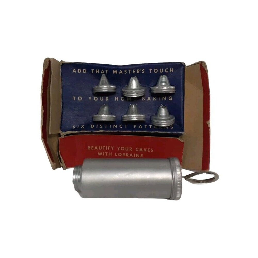 Vintage Lorraine Novelty MFG. Aluminum Cake Decorator Set, 6 Tips, Small,